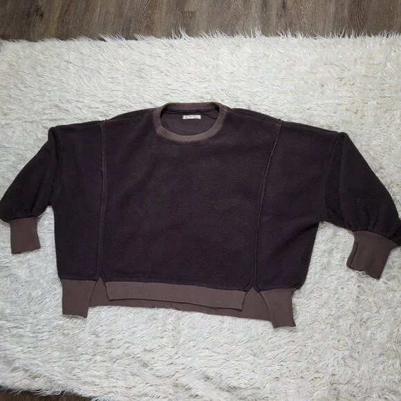Free People Cozy Camden Sweatshirt Pullover We The Free Fuzzy Brown Walnut XL - Picture 2 of 13